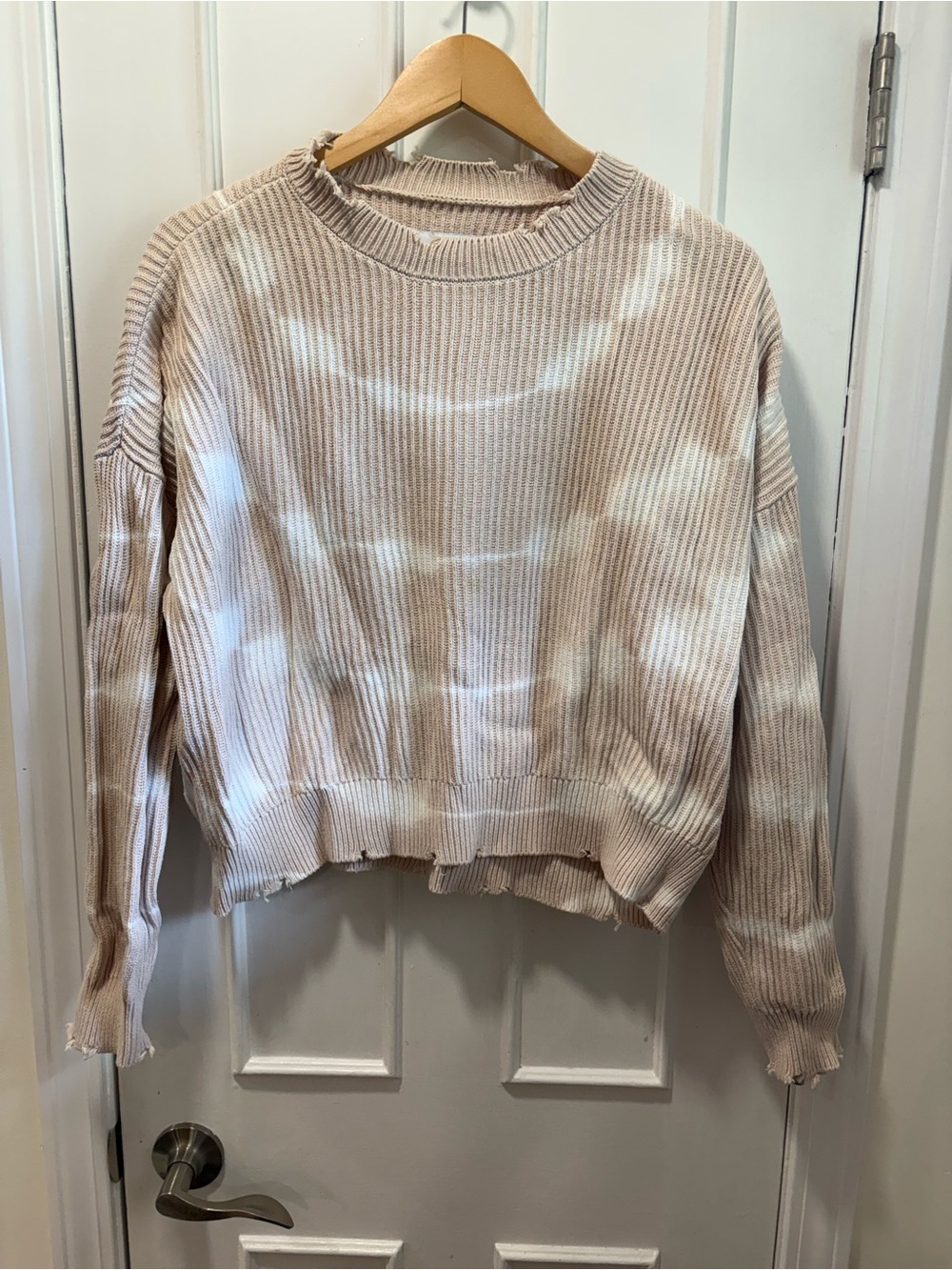 pistola Beige and White Tie-Dye Ribbed Crewneck Sweater